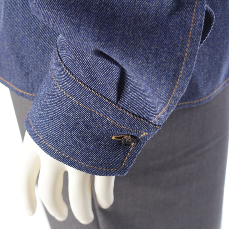 Bottega Veneta '24 Wool Twill Denim Winged Long Sleeve Shirt Top 703578 Indigo