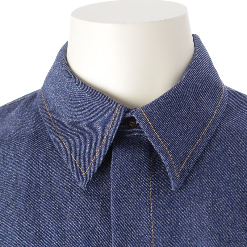 Bottega Veneta '24 Wool Twill Denim Winged Long Sleeve Shirt Top 703578 Indigo