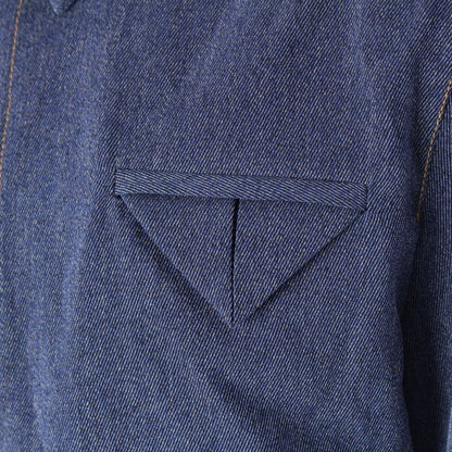 Bottega Veneta '24 Wool Twill Denim Winged Long Sleeve Shirt Top 703578 Indigo