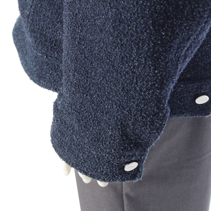Fendi 24 Cotton Logo Button Jacket Blouson Outerwear 12cpz-24-444 Indigo Navy 46