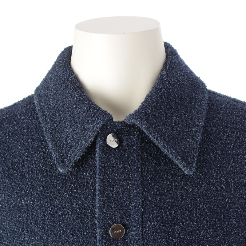 Fendi 24 Cotton Logo Button Jacket Blouson Outerwear 12cpz-24-444 Indigo Navy 46