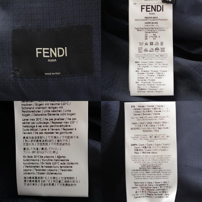Fendi 24 Cotton Logo Button Jacket Blouson Outerwear 12cpz-24-444 Indigo Navy 46
