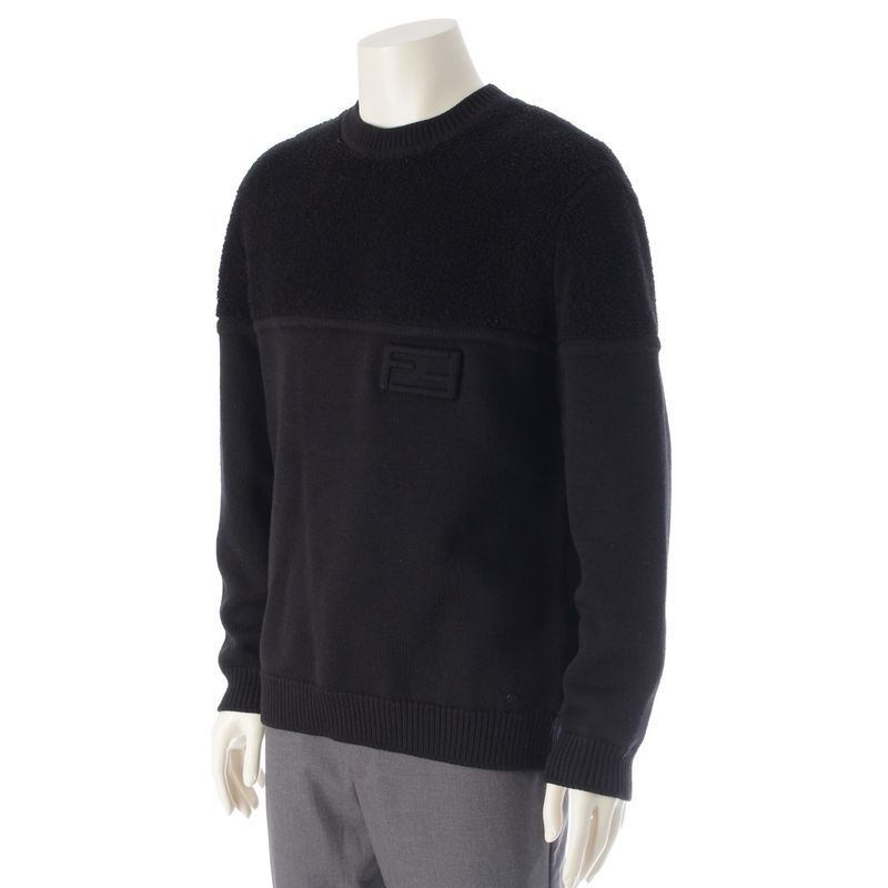 Fendi 22 Wool Ff Logo Boa Knit Sweater Top 12cpf-22-2672 Black 50
