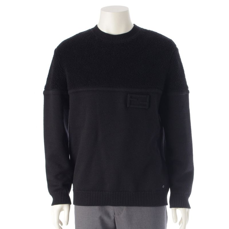 Fendi 22 Wool Ff Logo Boa Knit Sweater Top 12cpf-22-2672 Black 50