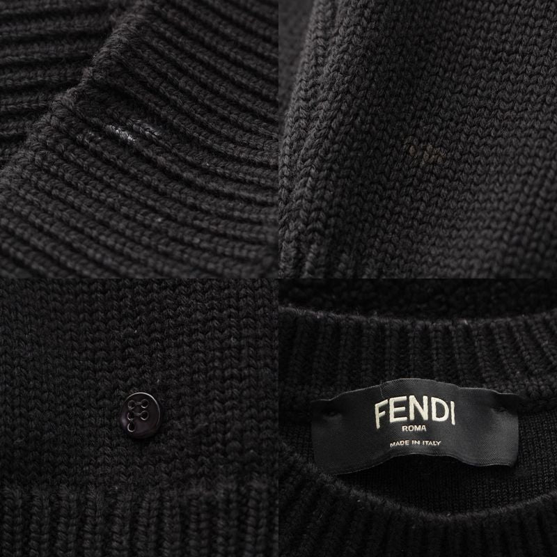 Fendi 22 Wool Ff Logo Boa Knit Sweater Top 12cpf-22-2672 Black 50