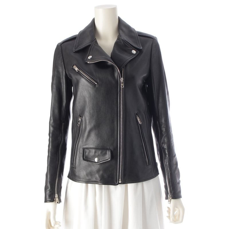 Prada Nappa Leather Triangle Patch Riders Jacket Outerwear Black 38