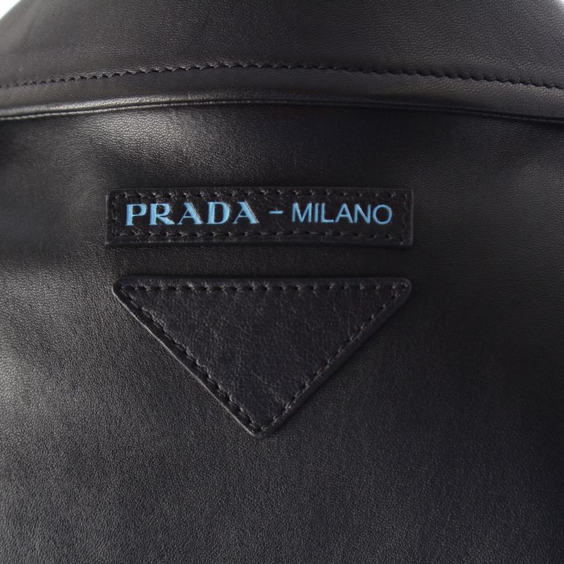Prada Nappa Leather Triangle Patch Riders Jacket Outerwear Black 38