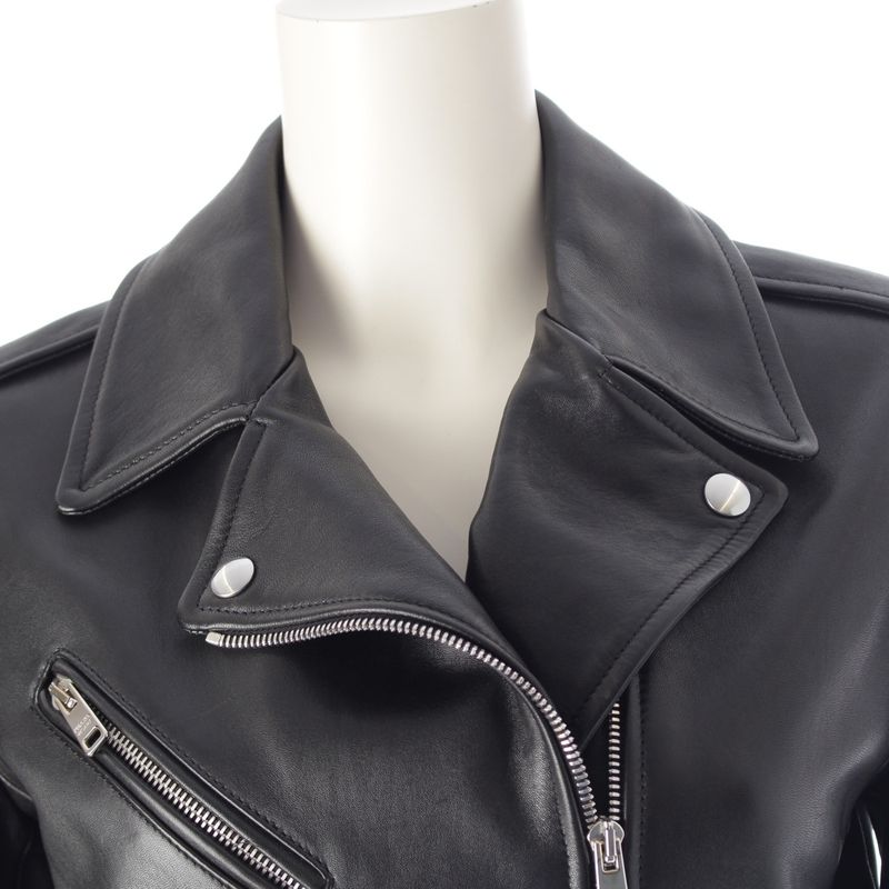 Prada Nappa Leather Triangle Patch Riders Jacket Outerwear Black 38