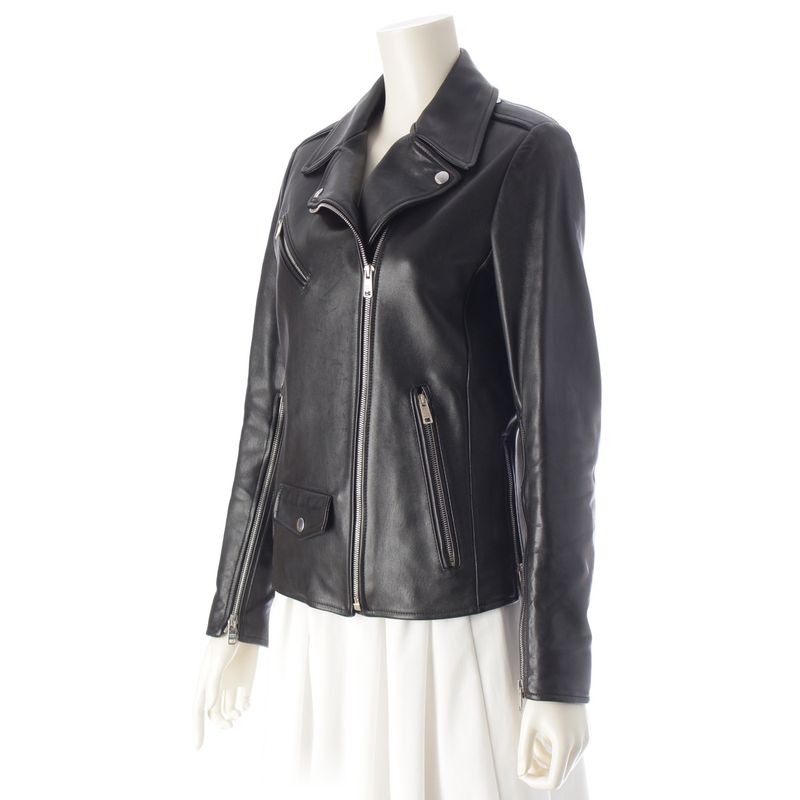 Prada Nappa Leather Triangle Patch Riders Jacket Outerwear Black 38