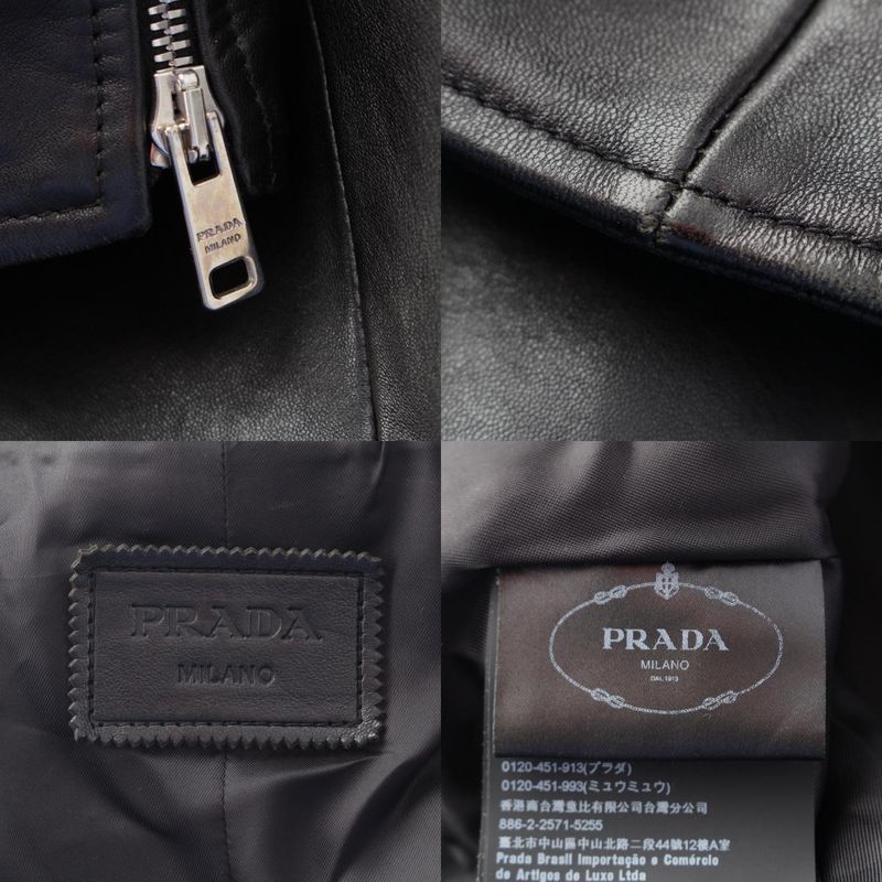 Prada Nappa Leather Triangle Patch Riders Jacket Outerwear Black 38