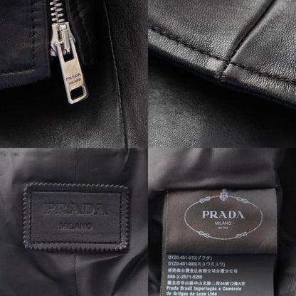 Prada Nappa Leather Triangle Patch Riders Jacket Outerwear Black 38