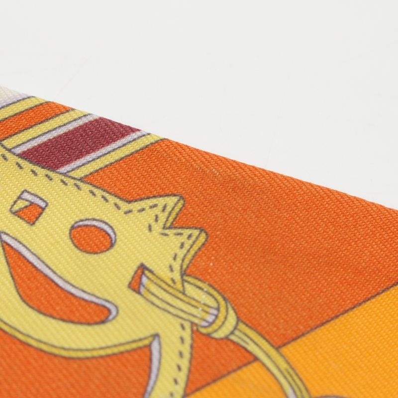 Hermes Twilly Brides Et Gris Horse Ligament and Charm Silk Stripe Scarf Orange