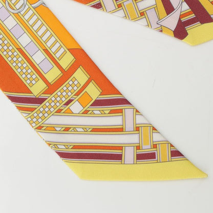 Hermes Twilly Brides Et Gris Horse Ligament and Charm Silk Stripe Scarf Orange