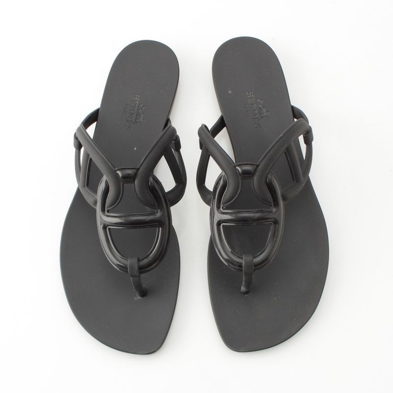 Hermes Rubber Egerie Chaine D'ancre Sandals Black