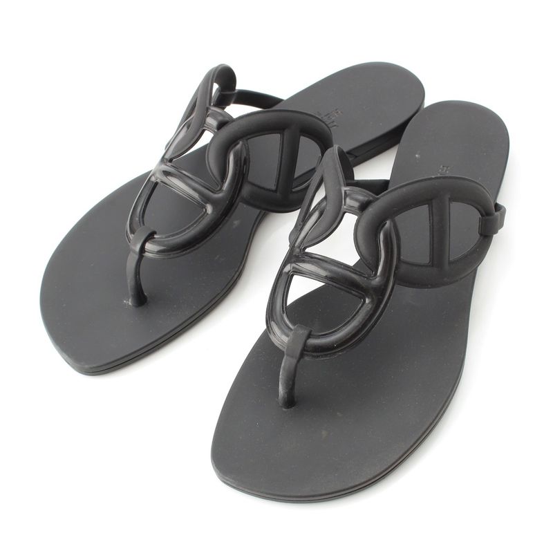 Hermes Rubber Egerie Chaine D'ancre Sandals Black