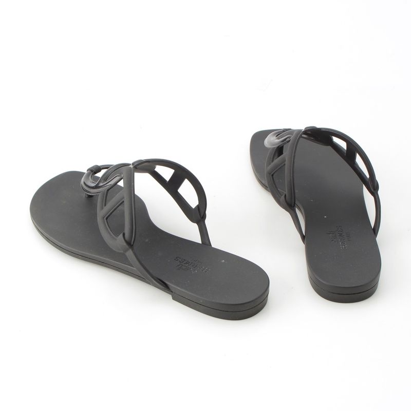 Hermes Rubber Egerie Chaine D'ancre Sandals Black