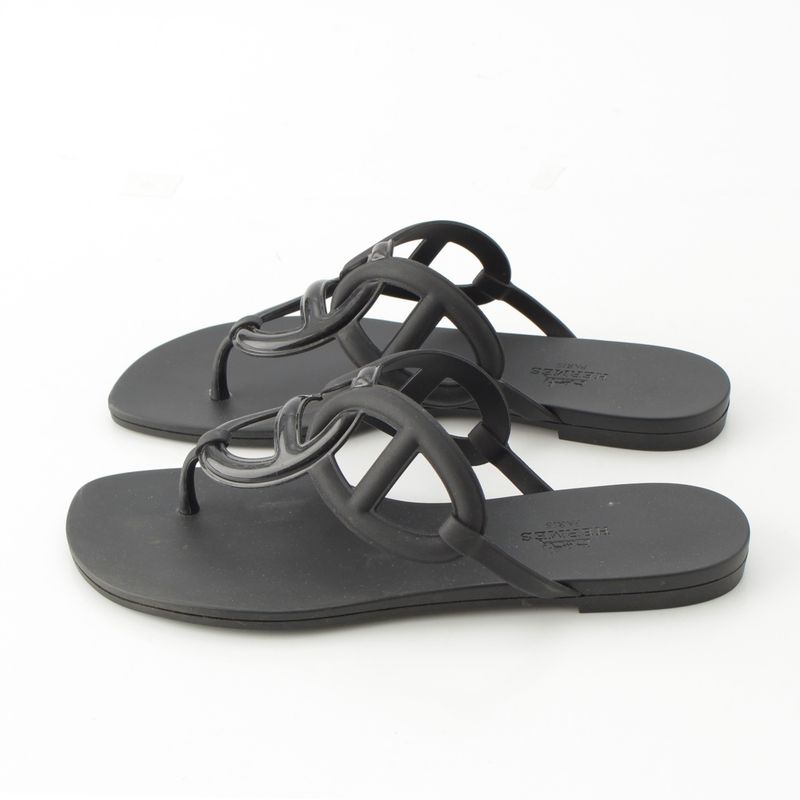 Hermes Rubber Egerie Chaine D'ancre Sandals Black