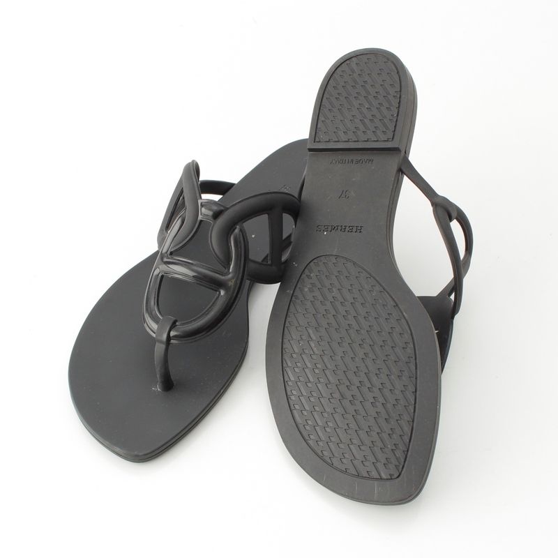 Hermes Rubber Egerie Chaine D'ancre Sandals Black