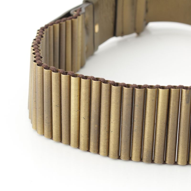 Celine 2001 Leather Metal Roller Runway Double Pin Triomphe Belt Gold 32 80