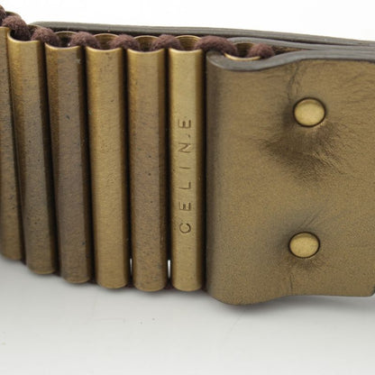 Celine 2001 Leather Metal Roller Runway Double Pin Triomphe Belt Gold 32 80