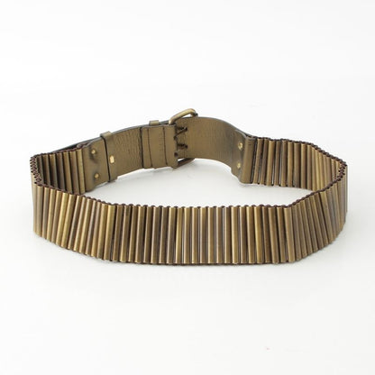 Celine 2001 Leather Metal Roller Runway Double Pin Triomphe Belt Gold 32 80