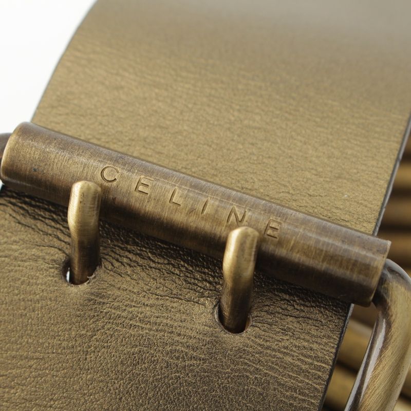 Celine 2001 Leather Metal Roller Runway Double Pin Triomphe Belt Gold 32 80