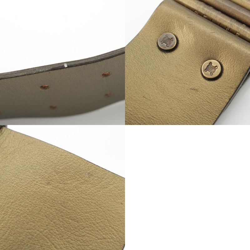 Celine 2001 Leather Metal Roller Runway Double Pin Triomphe Belt Gold 32 80