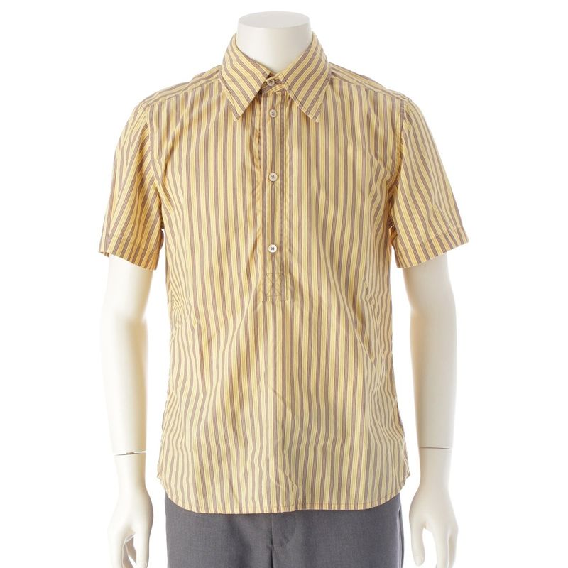 Prada Sport 90s-00s Cotton Archival Stripe Short Sleeve Shirt Top Yellow L