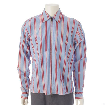 Prada Archive Striped Zip Up Shirt Blouson Light Blue Red M