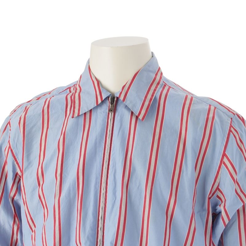 Prada Archive Striped Zip Up Shirt Blouson Light Blue Red M