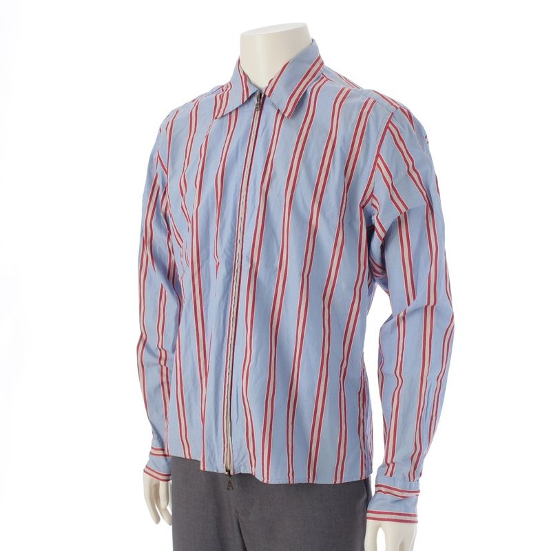 Prada Archive Striped Zip Up Shirt Blouson Light Blue Red M