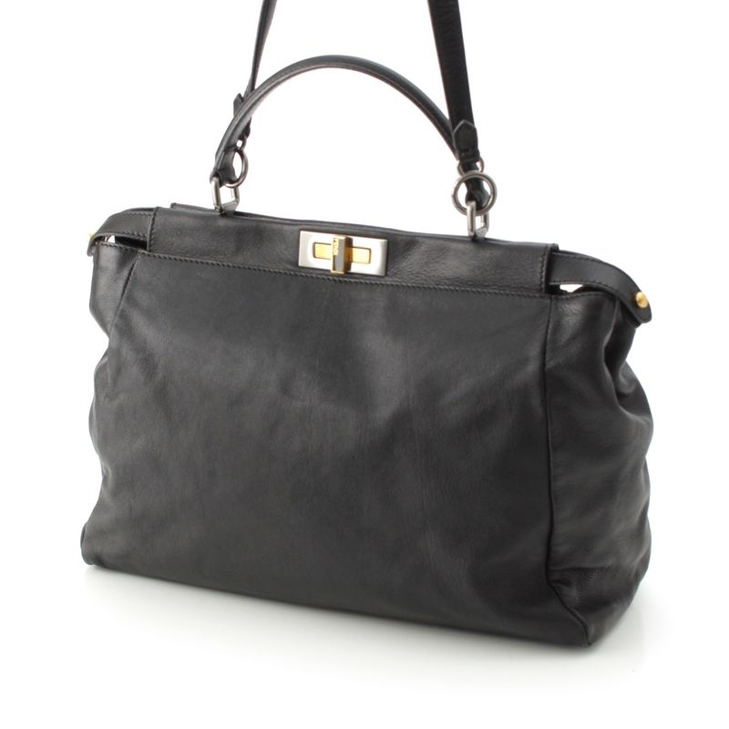 Fendi Peekaboo Kid Calf Leather Large 2way Handbag 8bn210 Black