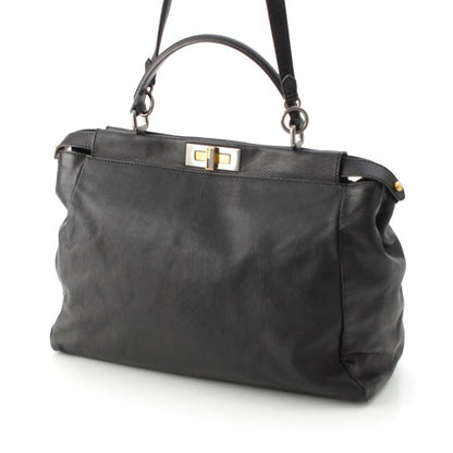 Fendi Peekaboo Kid Calf Leather Large 2way Handbag 8bn210 Black