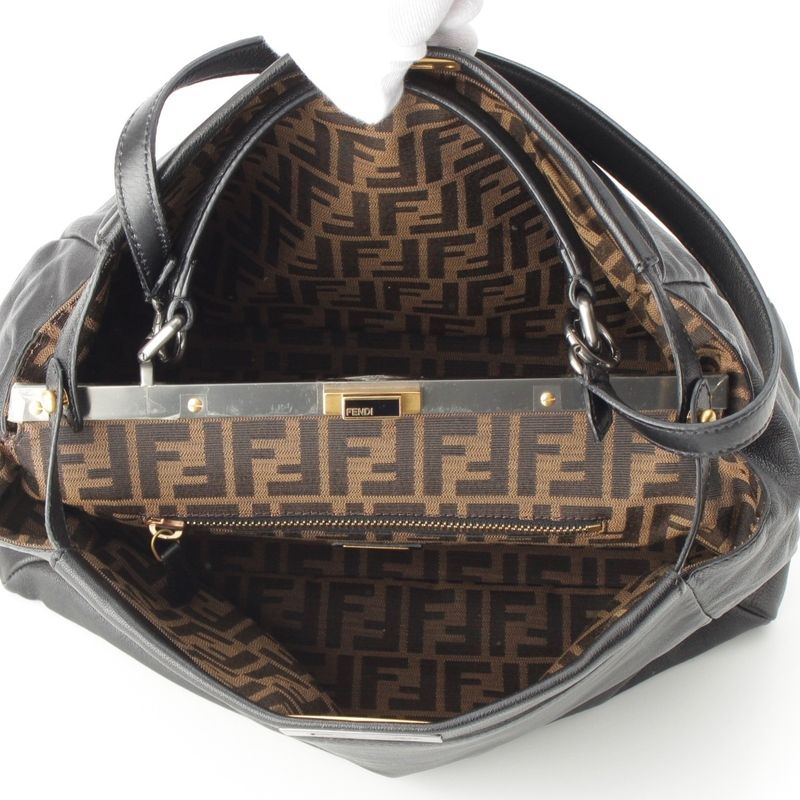 Fendi Peekaboo Kid Calf Leather Large 2way Handbag 8bn210 Black