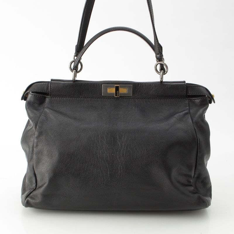 Fendi Peekaboo Kid Calf Leather Large 2way Handbag 8bn210 Black