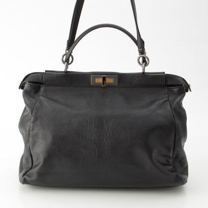 Fendi Peekaboo Kid Calf Leather Large 2way Handbag 8bn210 Black