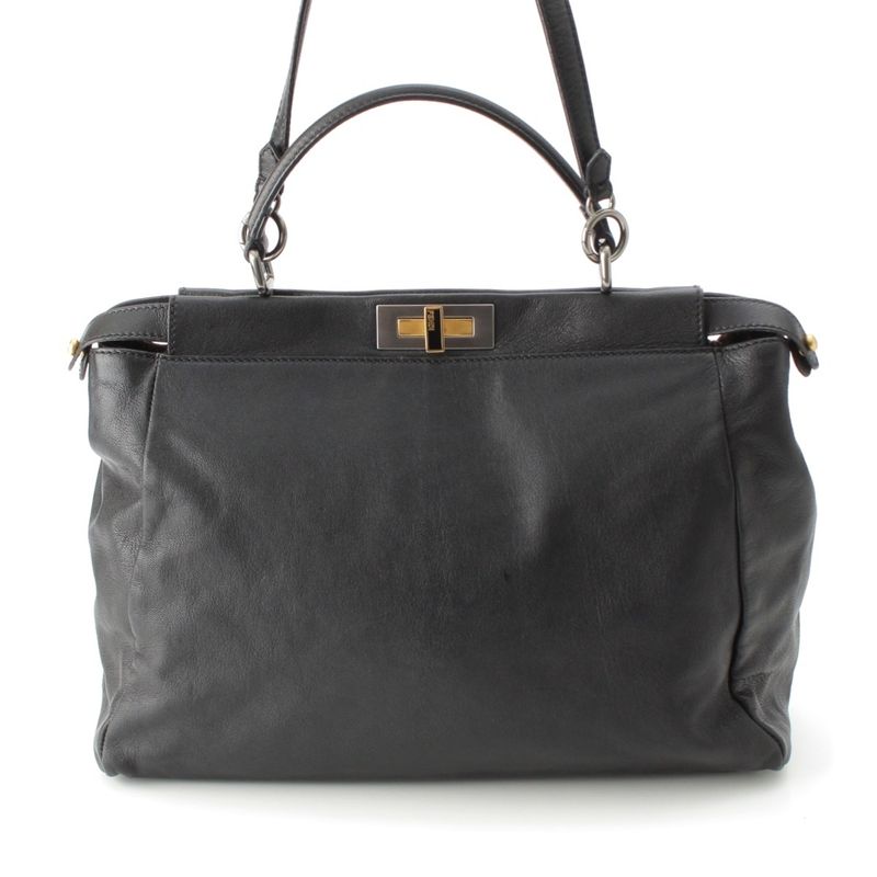 Fendi Peekaboo Kid Calf Leather Large 2way Handbag 8bn210 Black