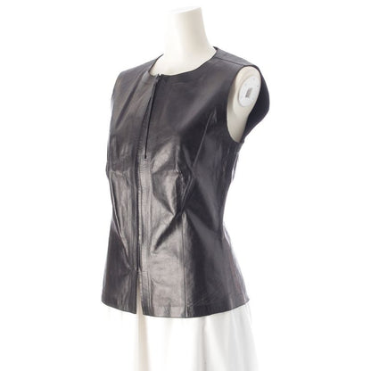 Gucci Tom Ford Period 00s Leather Long Zip Vest Black 40