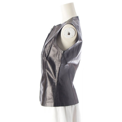 Gucci Tom Ford Period 00s Leather Long Zip Vest Black 40