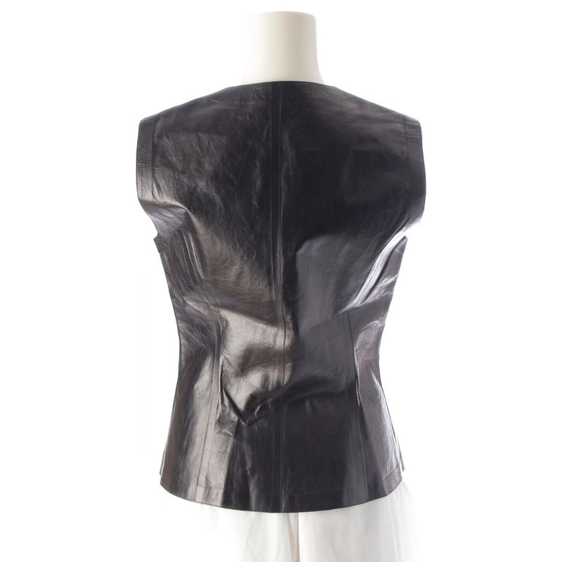 Gucci Tom Ford Period 00s Leather Long Zip Vest Black 40