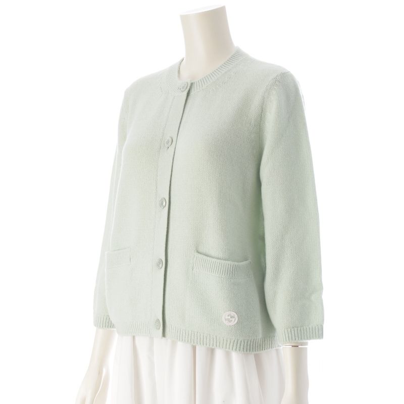 Gucci Cashmere Interlocking Embroidered Crewneck Cardigan Top 773865 Green L