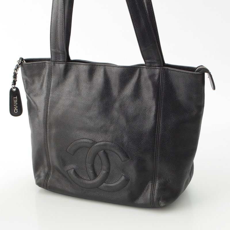 Chanel Caviar Skin Decacoco Shoulder Tote Bag Black
