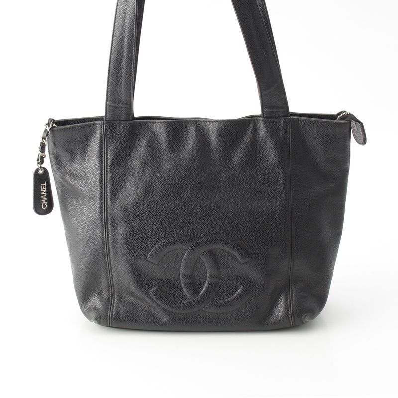 Chanel Caviar Skin Decacoco Shoulder Tote Bag Black