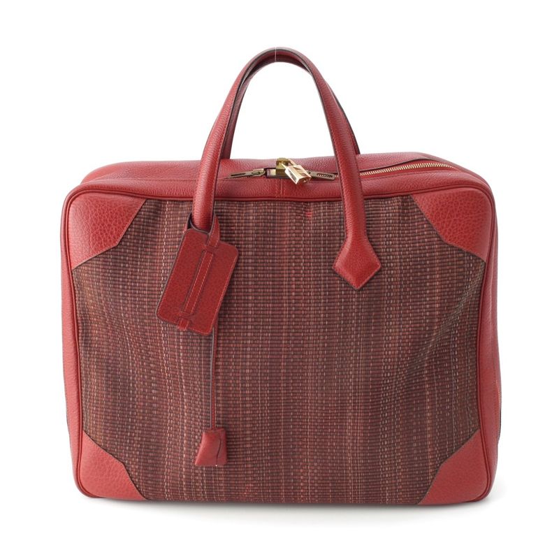 Hermes Victoria 45 Crinolan Buffalo Boston Bag Rouge Ashe Stamped G