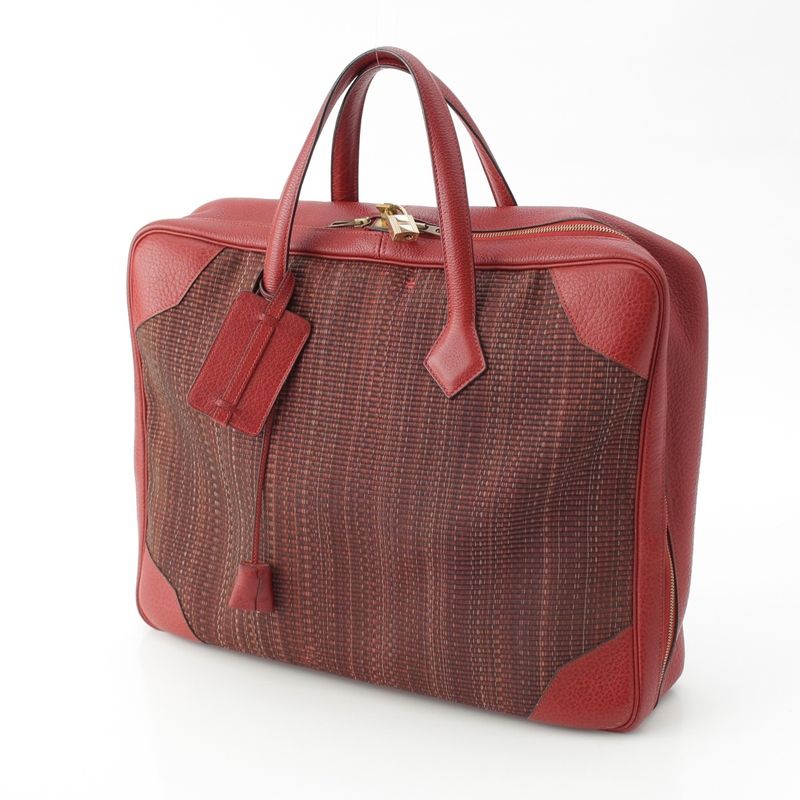 Hermes Victoria 45 Crinolan Buffalo Boston Bag Rouge Ashe Stamped G