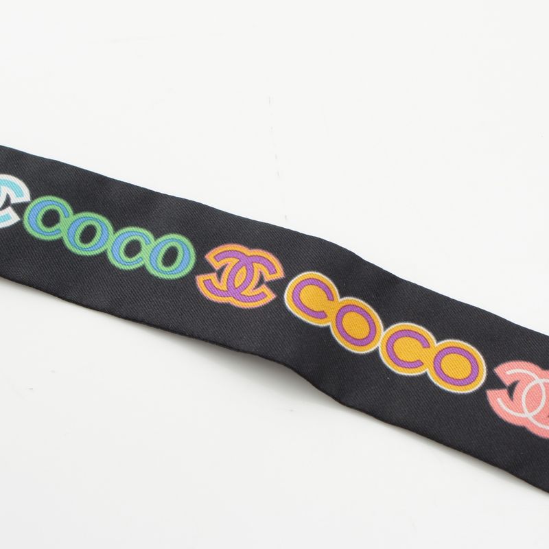 Chanel 23p Silk Headband Hair Accessory Scarf Black