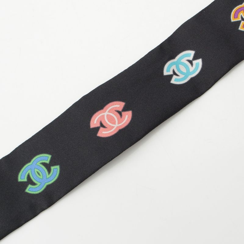 Chanel 23p Silk Headband Hair Accessory Scarf Black