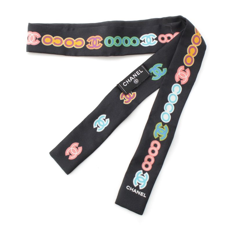Chanel 23p Silk Headband Hair Accessory Scarf Black