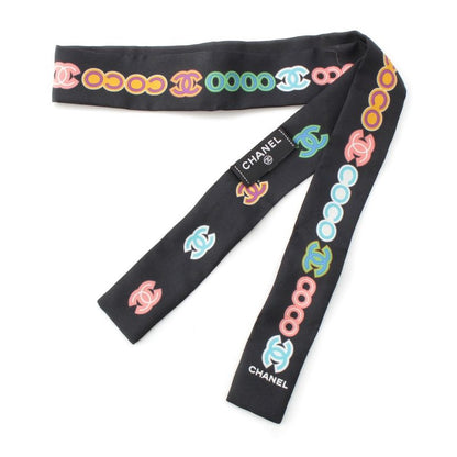 Chanel 23p Silk Headband Hair Accessory Scarf Black
