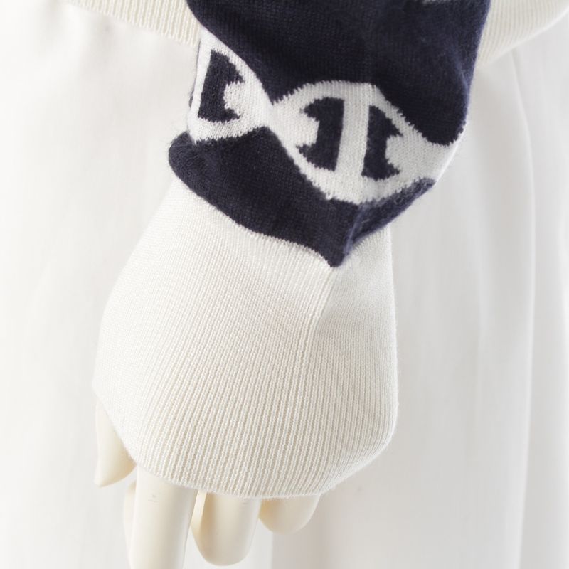 Hermes Cashmere Silk Chaine D'ancre Knit Sweater Top Navy White 36